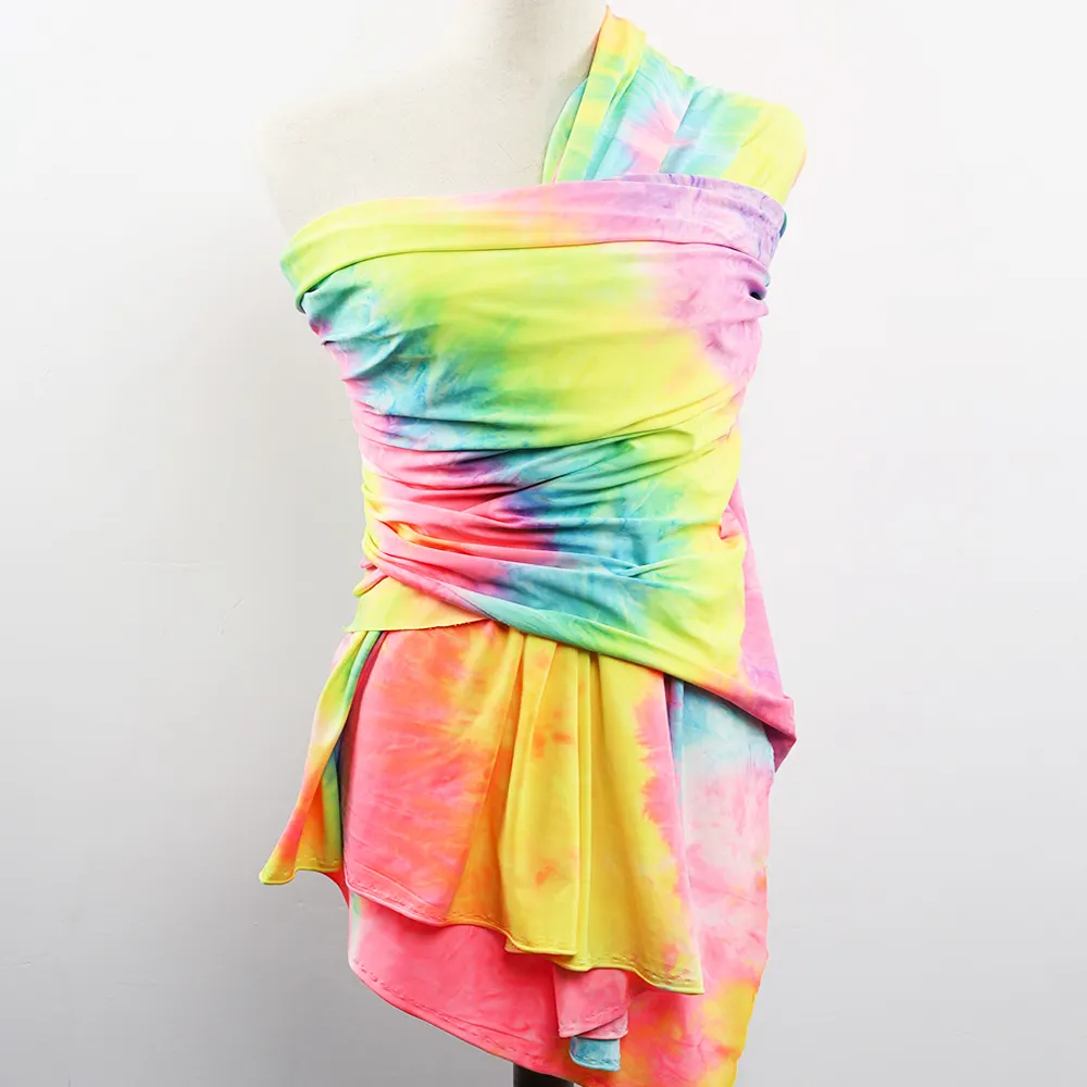 Vestido de tecido para crianças, vestido macio de arco-íris com ombré, tecido de poliéster com tinta de elástico de quatro vias, tecido de seda e designer