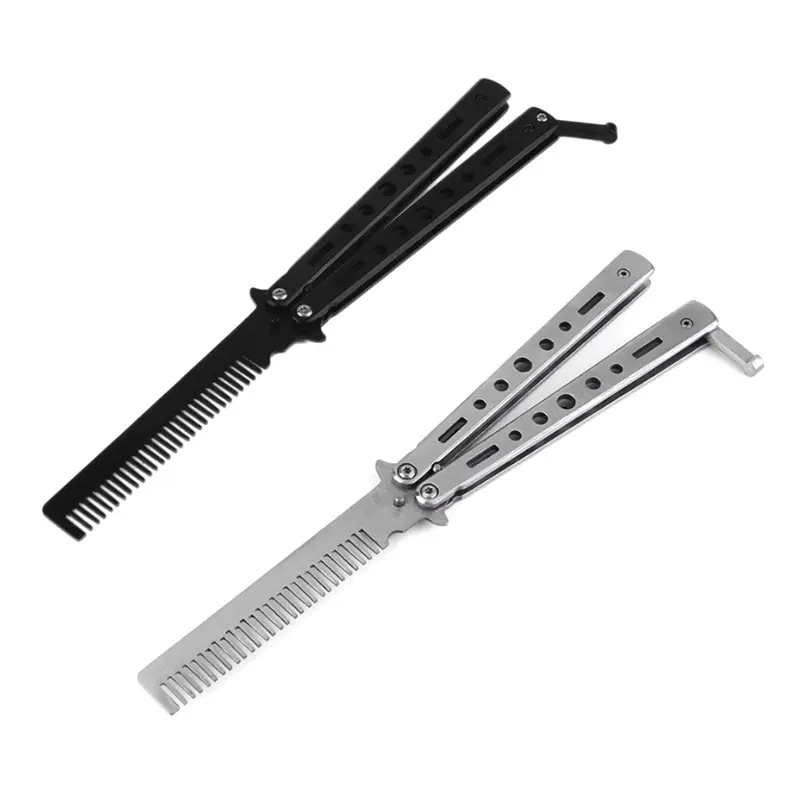Free Shipping Silver Black Practice Butterfly In Knife Trainer Training Folding Knife Dull Tool Outdoor Camping Knife Comb Tool