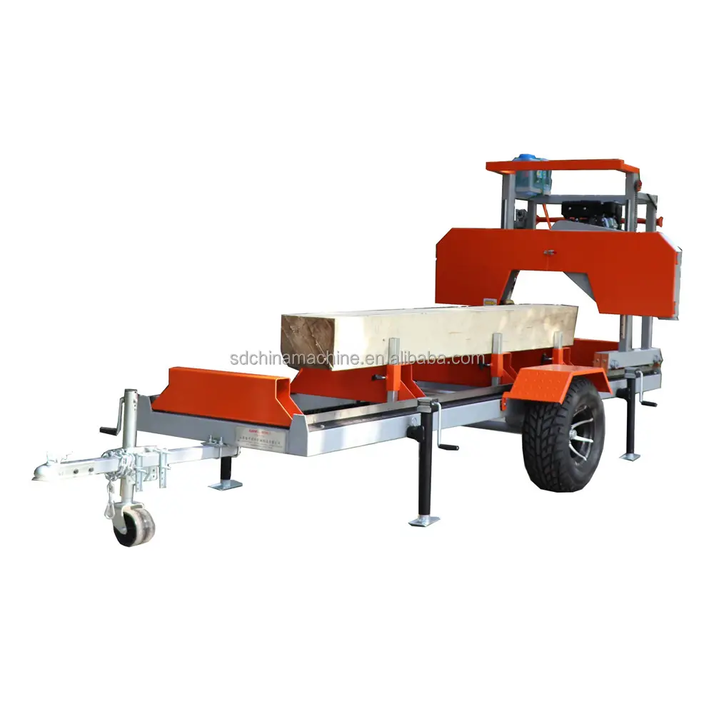 High quality !!! 15hp gasoline engine portable sawmill with 4m trailer