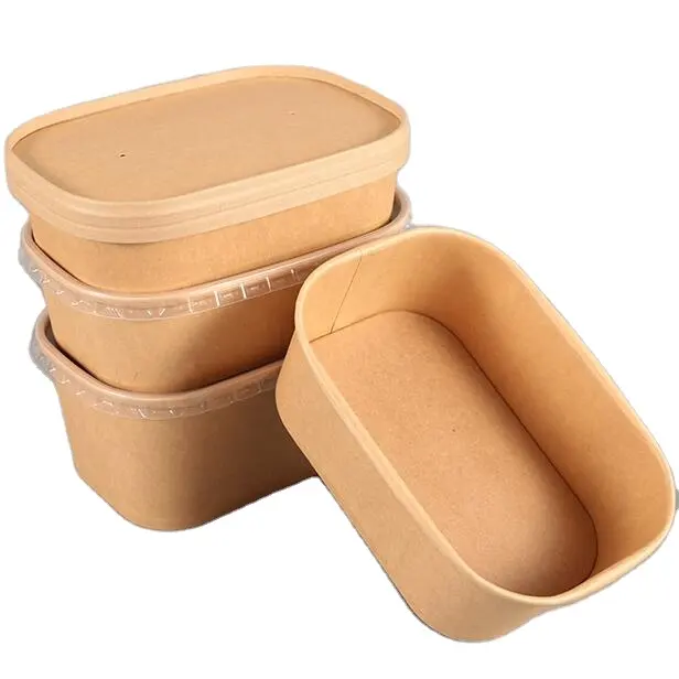 Contenitori per imballaggio alimentare da asporto personalizzati rettangolo quadrato usa e getta insalatiera per zuppa di carta kraft con coperchio