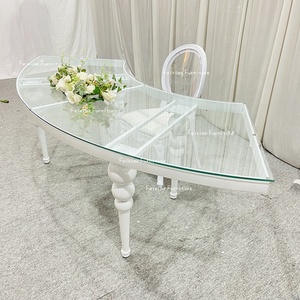 Events <strong>s</strong> Shape or Round Shape White Metal Legs clear Glass Top Wedding Dining <strong>Table</strong> <strong>Set</strong> - Product Image 2