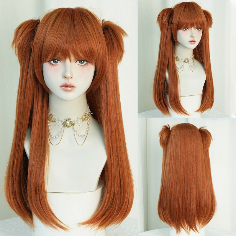 Ginger Orange Wig with Pigtails Cosplay Wig Hairpin EVA Anime