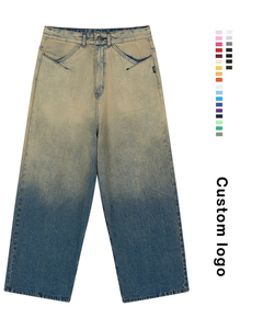 YKMOZI 2024 Fall New Custom Men's Jeans Yellow <strong>Clay</strong> Floral Vintage Print Embroidered Goth Style Loose Pants with Gradual Wash - Product Image 1
