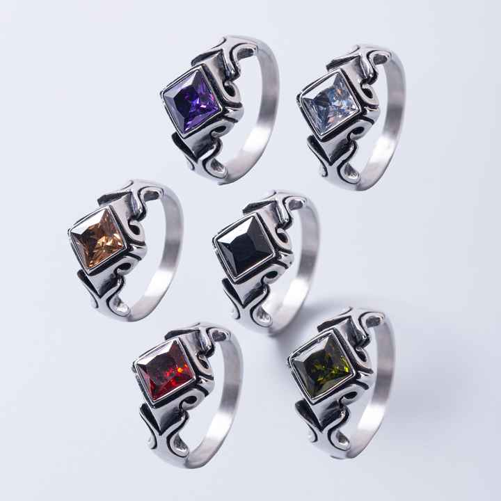 Joyería para hombre, chapado en oro de 18 quilates, diamante cuadrado, corte cuadrado, zafiro azul, estilo, encantadores anillos de cristal para hombre