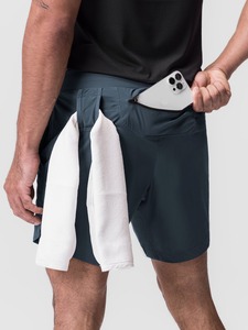 健身跑裤侧开叉4向弹力透气涤纶网布2合1男士健身短裤 - Product Image 2