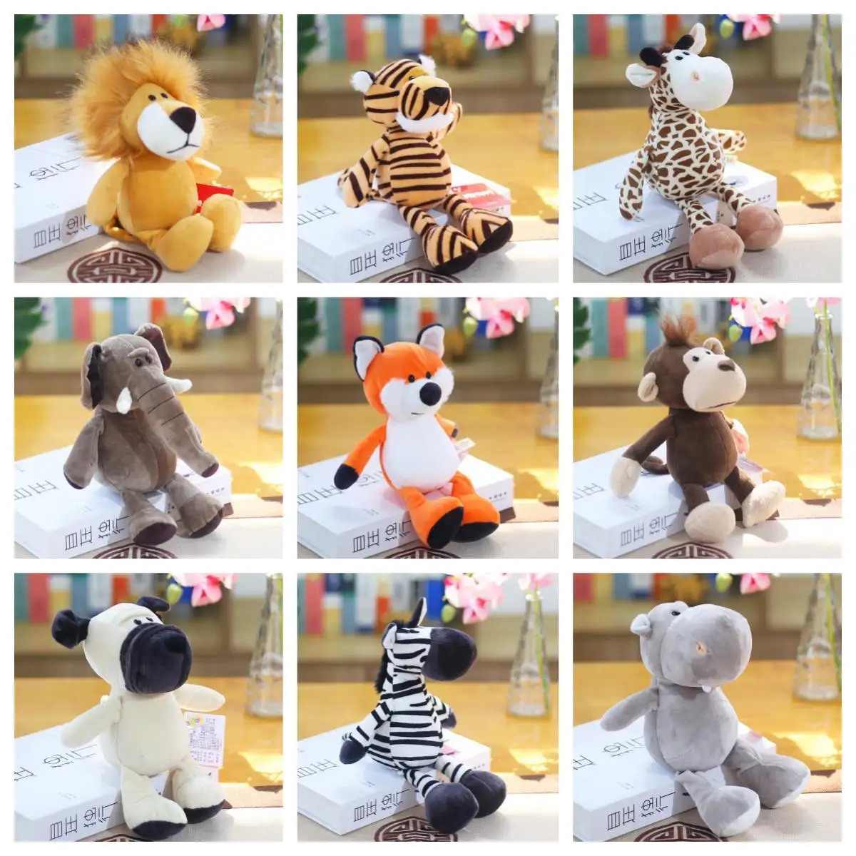 Più venduto simpatico cartone animato Zoo selvaggio animale peluche elefante scimmia tigre leone giraffa animali imbalsamati regali per bambini giocattoli morbidi