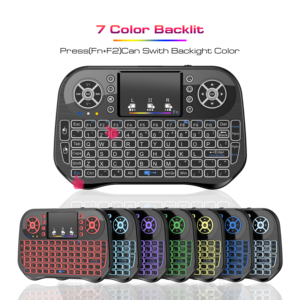 7-Color I10 Mini inalámbrico 2,4 GHz RGB retroiluminado 108 teclas multifuncional Air Mouse Touchpad Control remoto para computadora portátil Android - Product Image 3