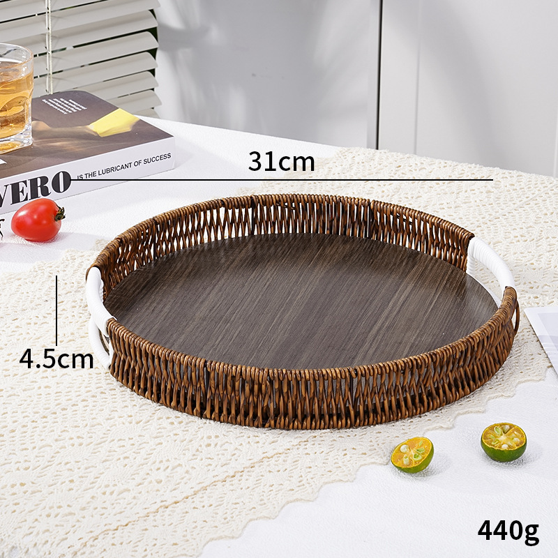 Bandeja redonda de madera con fondo profundo de color - 31*4.5cm