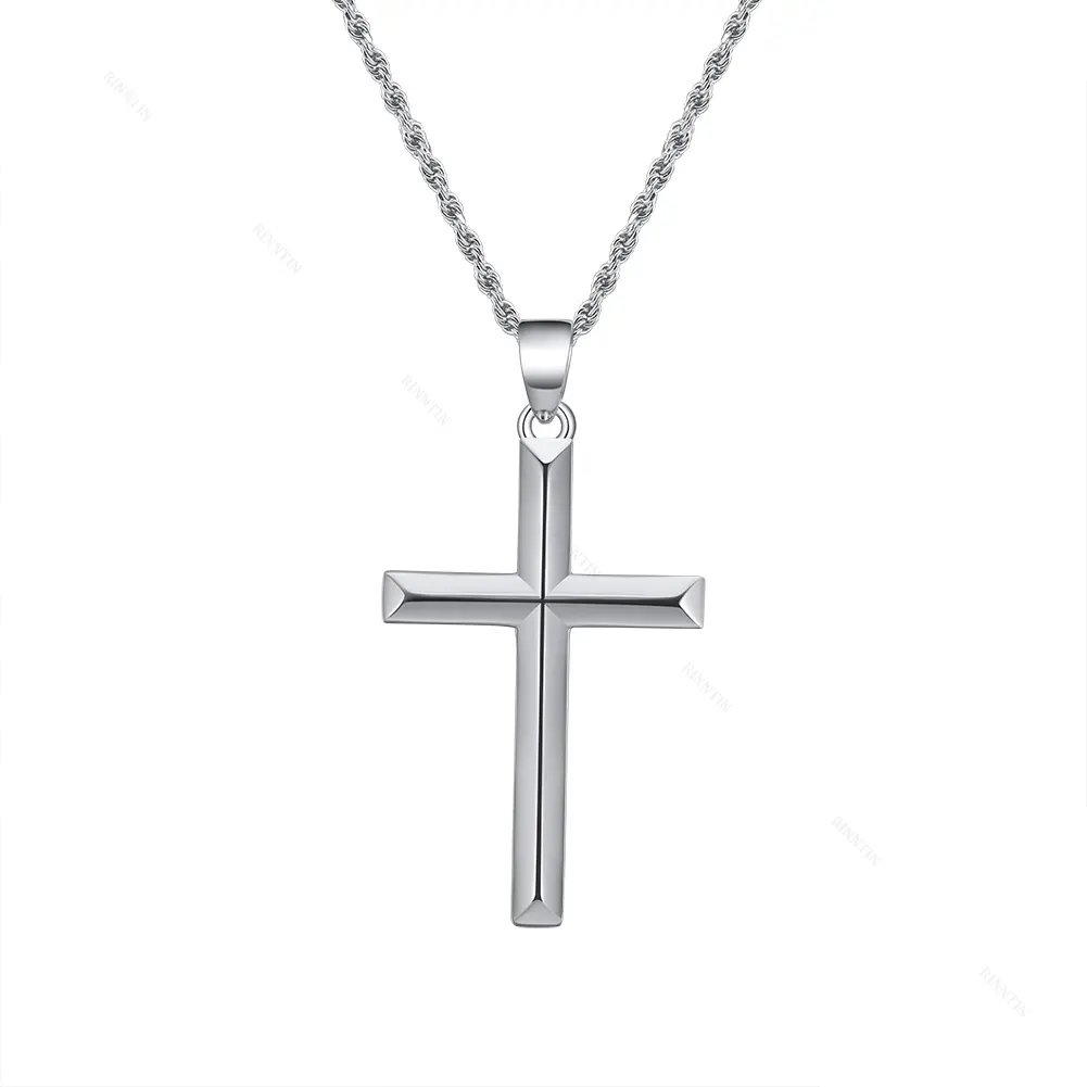 RINNTIN NMN01 collana croce personalizzata in argento Sterling 925 per uomo donna con catena in corda d'argento o ciondolo crocifisso placcato oro 18 carati
