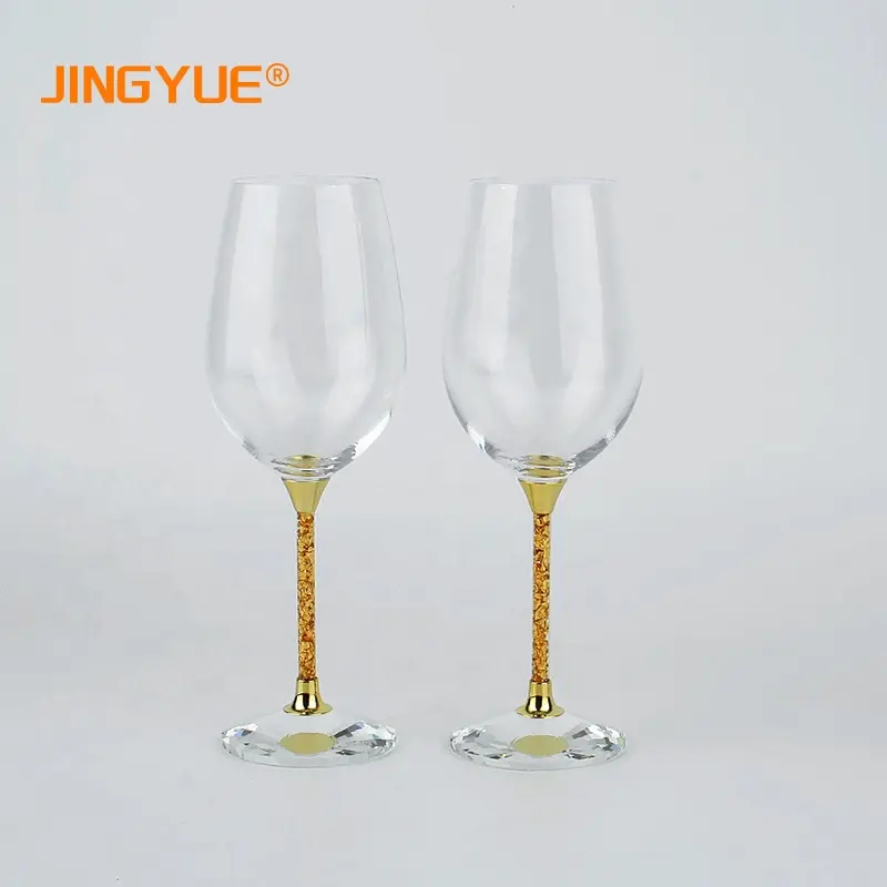 European Large Capacity Luxury 2pcs European Crystal Clear Belly Burgundy Gold Foil Red Wine Glass Goblet Set For Gift