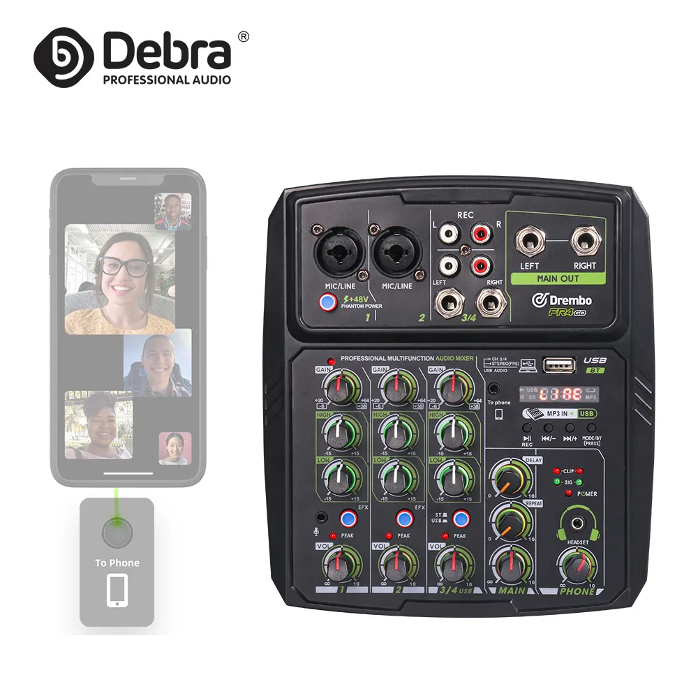 Debra Audio FR4GO Dj Console Audio Mixer Met BT5.0, usb Voor Smartphone Live-uitzending Interface Voor Zingen En Live-uitzending