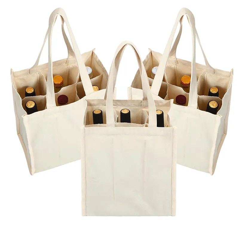 Porte-bouteille de vin d'épicerie réutilisable lavable fourre-tout sacs de transport de voyage robustes sac de transport de bière en toile 6 bouteilles de vin