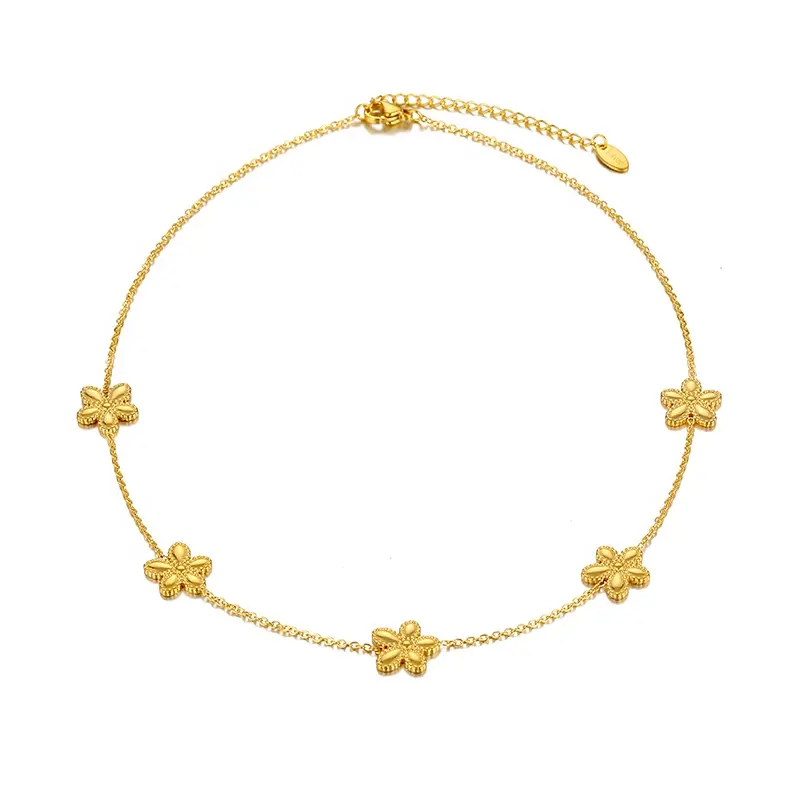 18K banhado a ouro aço inoxidável cadeia link flor charme colar para as mulheres