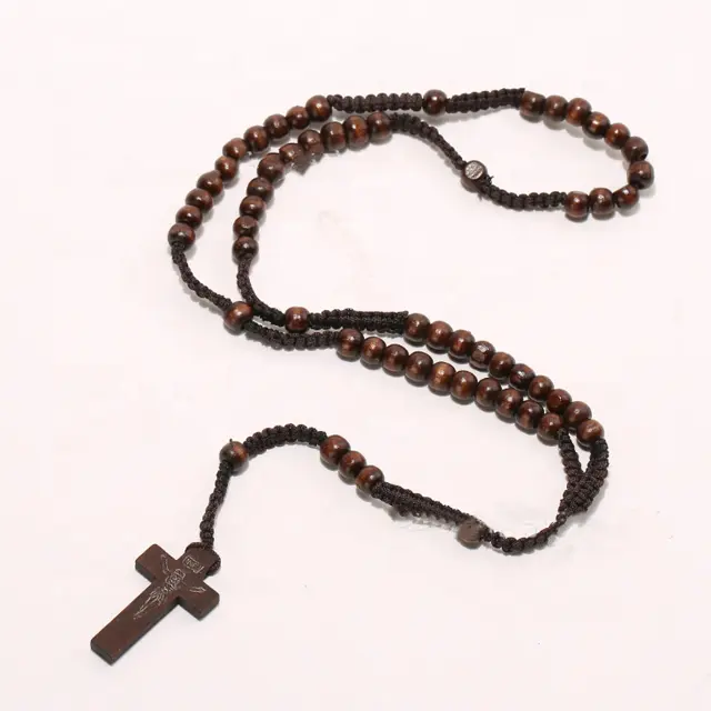 Rebaccas rosario di perline di legno a buon mercato, collana di rosario collana cristiana all'ingrosso
