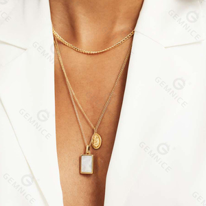 Gemnel класса люкс с черным ониксом в Прямоугольник Медальон ожерелье серебро перламутр Открытые Браслеты с подвесками - Product Image 5