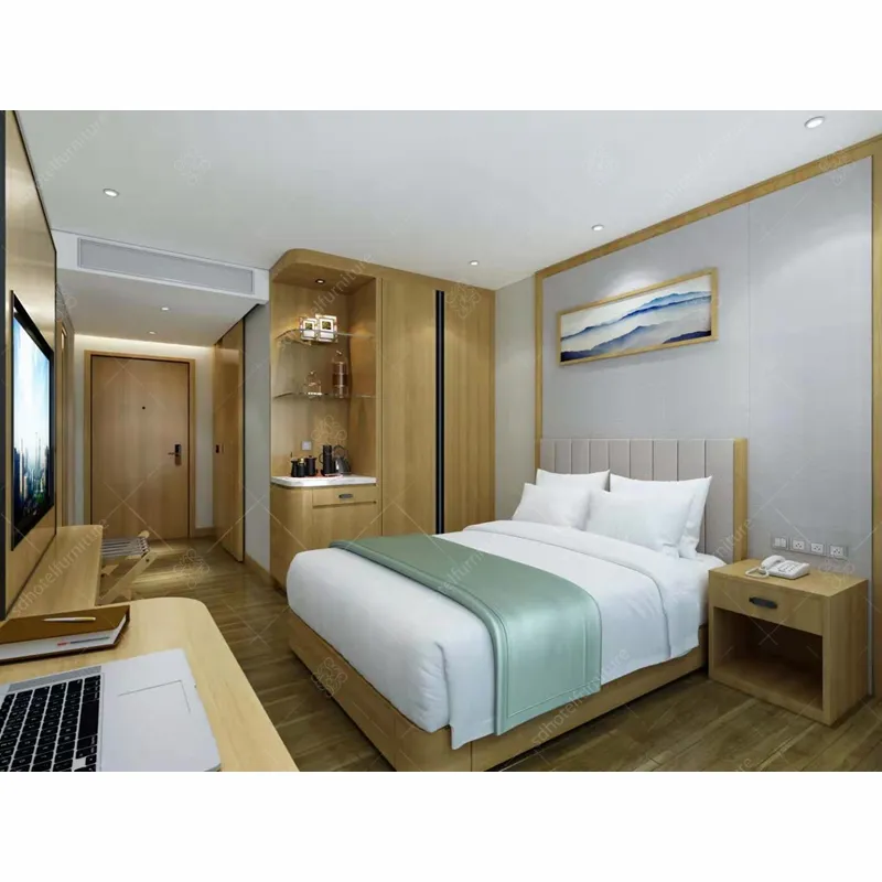 Set Furnitur Kamar Tidur, Set Perabot Kamar Tidur Hotel Elegan Desain Ekonomi Modern 4 Bintang
