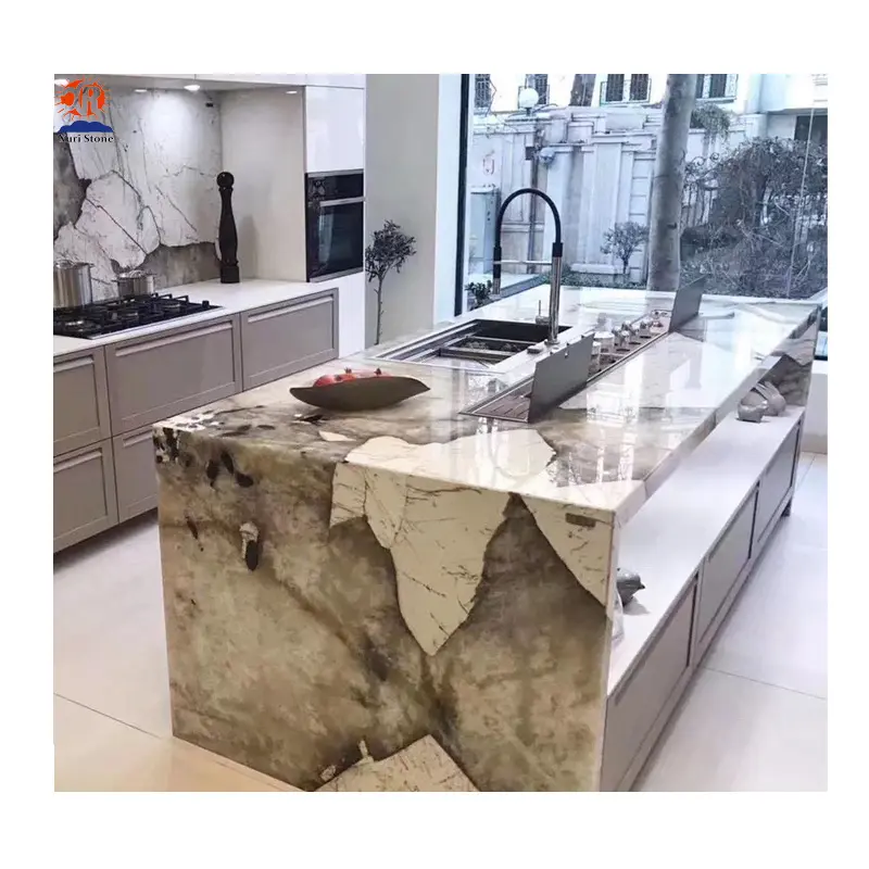 Encimera de cocina prefabricada, granito blanco Pandora de lujo brasileño