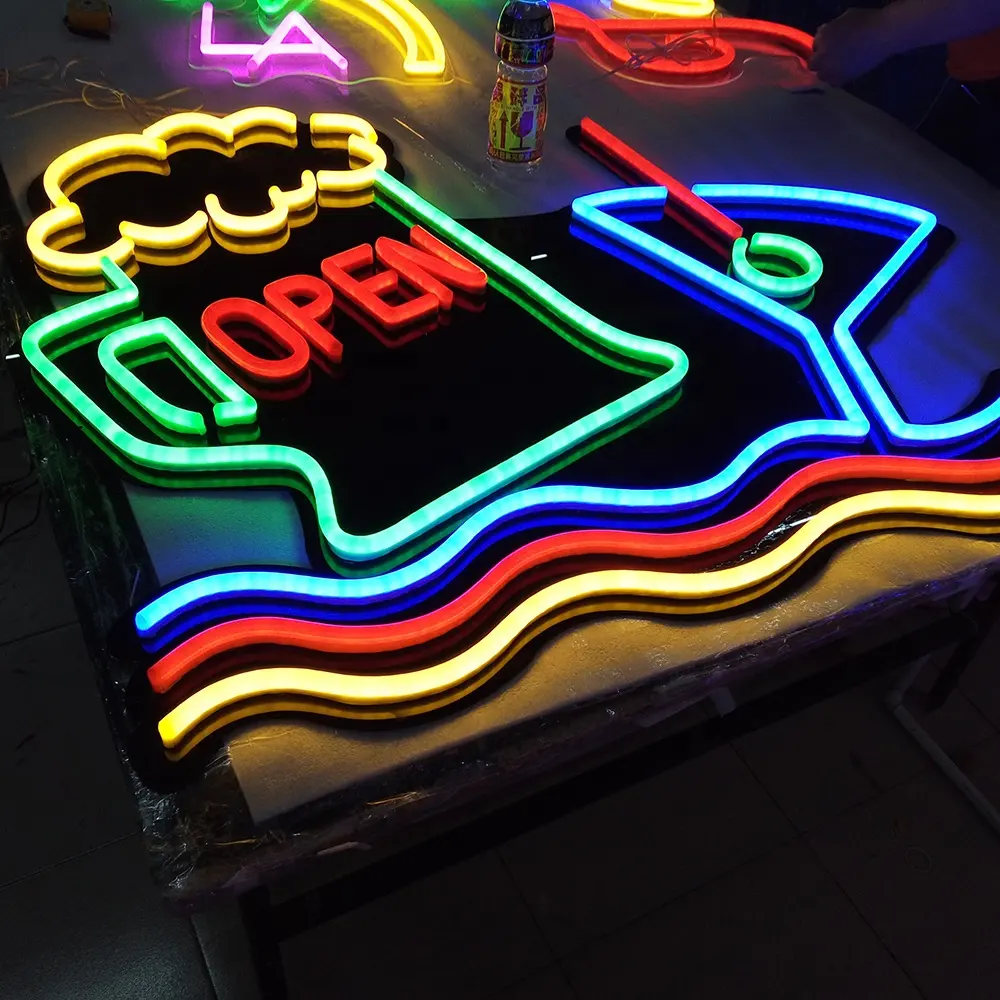 hot selling silicone flex strips window wall mounted party multi colors custom made personalized led neon light sign box for bar