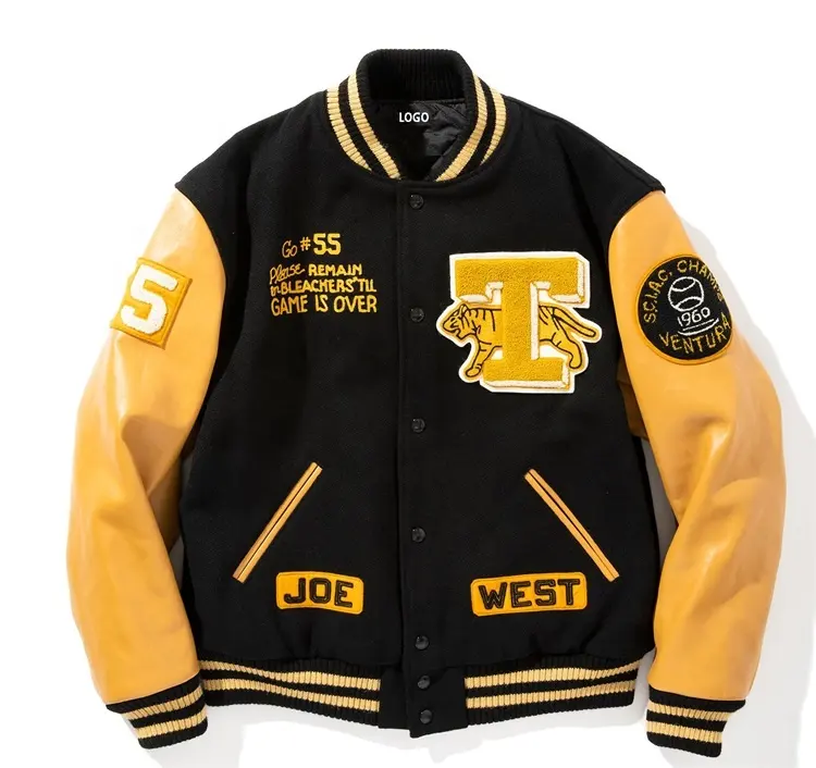 OEM personalizzato cavallino maniche di patch ciniglia ricamo e lettering varsity letterman giacca per gli uomini