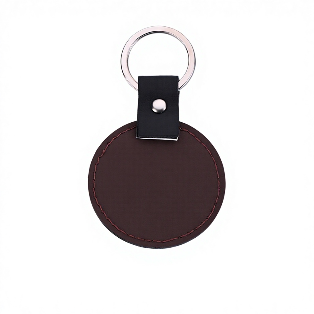 Round pu leather keychain-brown