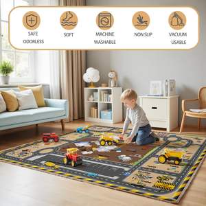 אתר בנייה ילדים לשחק מחצלת 5x7 non-החלקה חינוכית דמוית צמר קריקטורה ערימה נמוכה מכונת כביסה לפעוטון לילדים חדר - Product Image 3