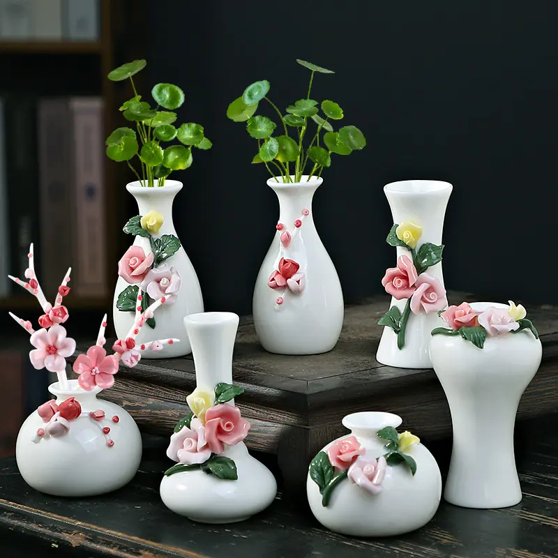 Florero de cerámica para pellizcar a mano, venta al por mayor, mini florete hidropónico con adorno de botella de aromaterapia seca, pieza de HAI