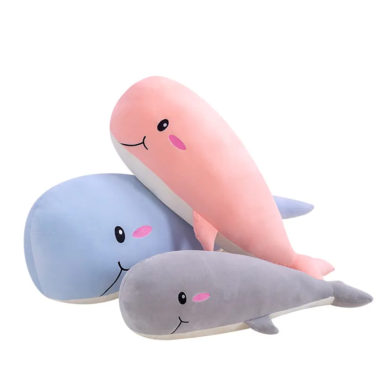 Cuscino di peluche di grandi dimensioni in morbido cotone peluche balena cuscino regalo PP riempimento OPP borsa all'ingrosso giocattoli di peluche personaggi delfini