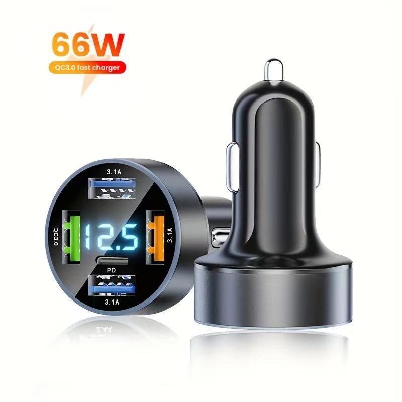 C8 5USB PD+Super+3.1A digital car charger black OPP bag