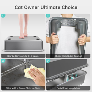 同封の猫用トイレボックスふた付きの大きなカバー付きキティトイレボックスビッグトップエントリーディープトレイアンチスプラッシュお手入れが簡単 - Product Image 5