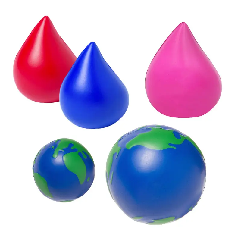 Design gratuito eco friendly pu foam water drop bead anti stress relief ball logo forma personalizzata blue earth stress ball globe