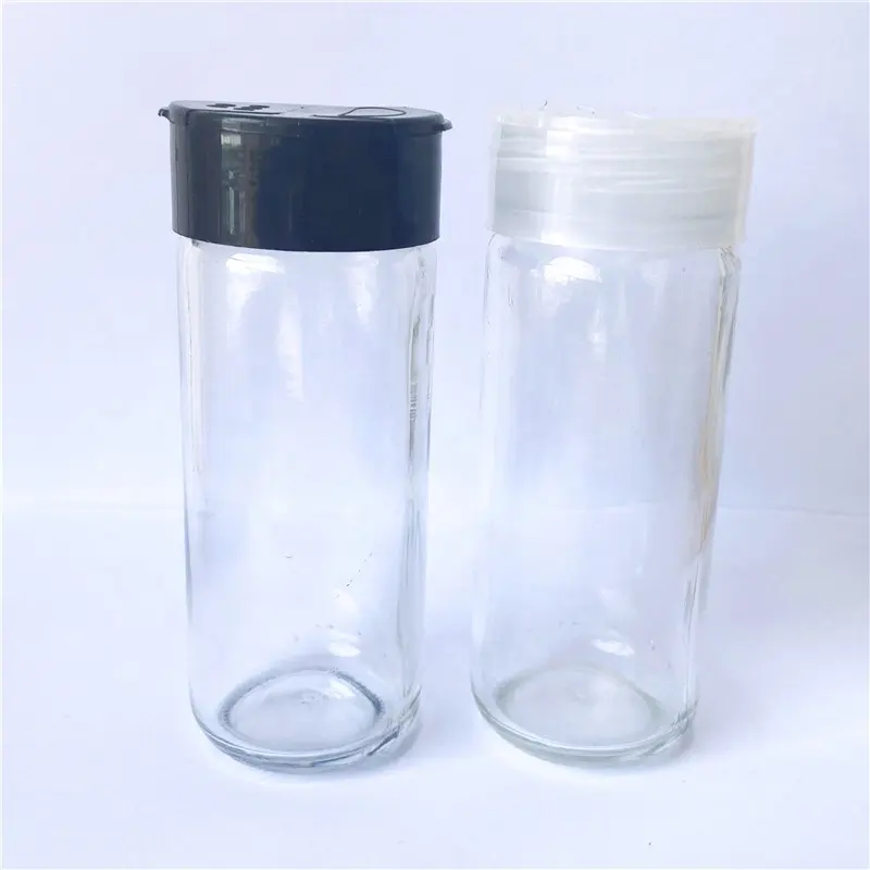 Botella de vidrio transparente vacía para condimentos, botella de especias, agitador de pimienta, contenedores de condimentos con tapa de doble tapa, 100 ml
