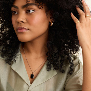 Gemnel класса люкс с черным ониксом в Прямоугольник Медальон ожерелье серебро перламутр Открытые Браслеты с подвесками - Product Image 3