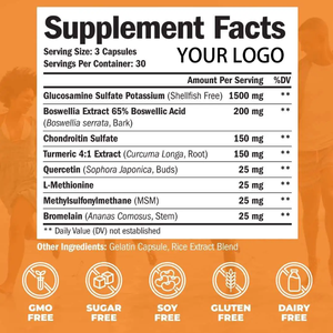 OEM/ODM Marque distributeur <span class=keywords><strong>Glucosamine</strong></span> Chondroïtine Capsules pour Adultes Mobilité Articulaire Améliorée Curcuma <span class=keywords><strong>Glucosamine</strong></span> - Product Image 2