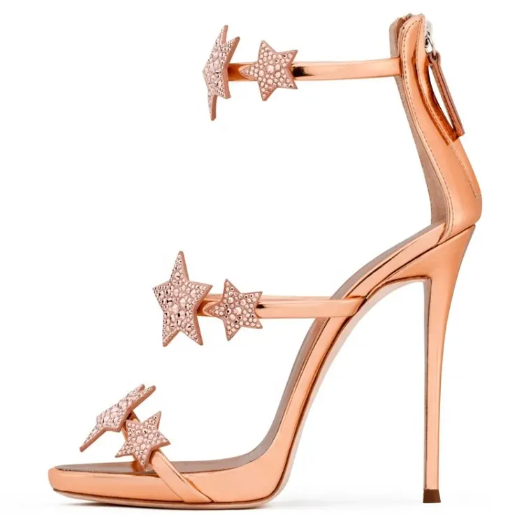 Novedades Sandalias de tacón alto de las mujeres 3D estrellas de diamante damas pequeño de verano Zapatos de tacón de aguja cubierta tacón abierto bombas