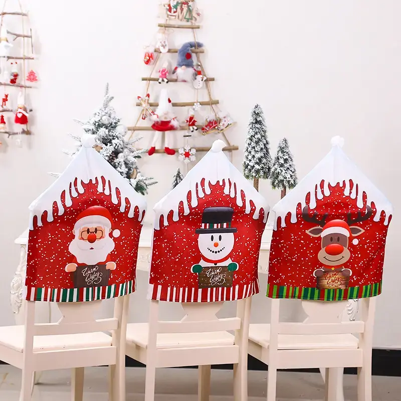 Stoel Hoes Eettafel Santa Claus Sneeuwpop Rode Pet Ornament Stoel Rugleuning Covers Kerst Decor Tafel Nieuwjaar Benodigdheden