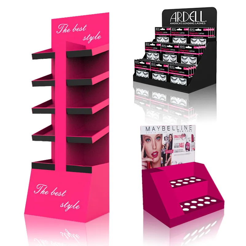 Cosmetic Retail Store Corrugated Nail Polish Countertop Cardboard Custom Eyelash Display Stand Rack