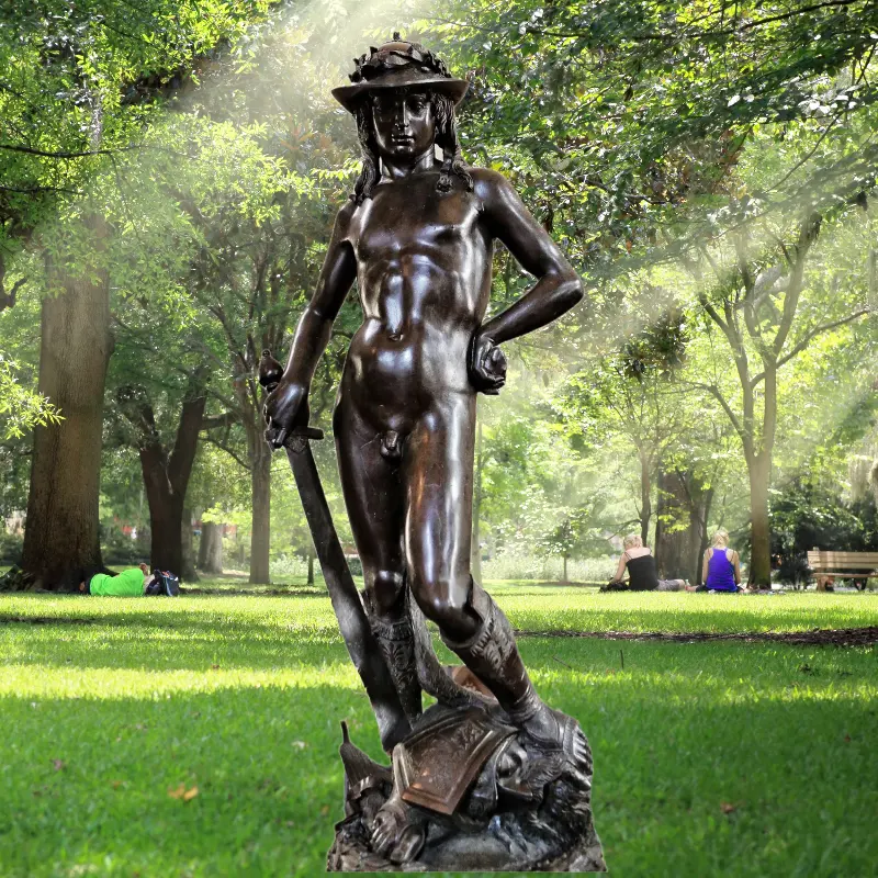 Décor à la maison grand extérieur en métal Art artisanat cuivre Esculturas grandeur nature Figural personnalisé grec jardin Sculpture Bronze David Statue
