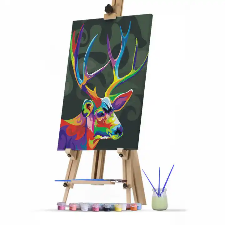 Abstrato Colorido Elk Deer Pintado à Mão 30x40 Wall Art Handmade Desenho DIY Números Pintura