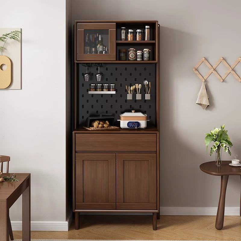 Walnut Pink Solid Wood Pegboard High Sideboard