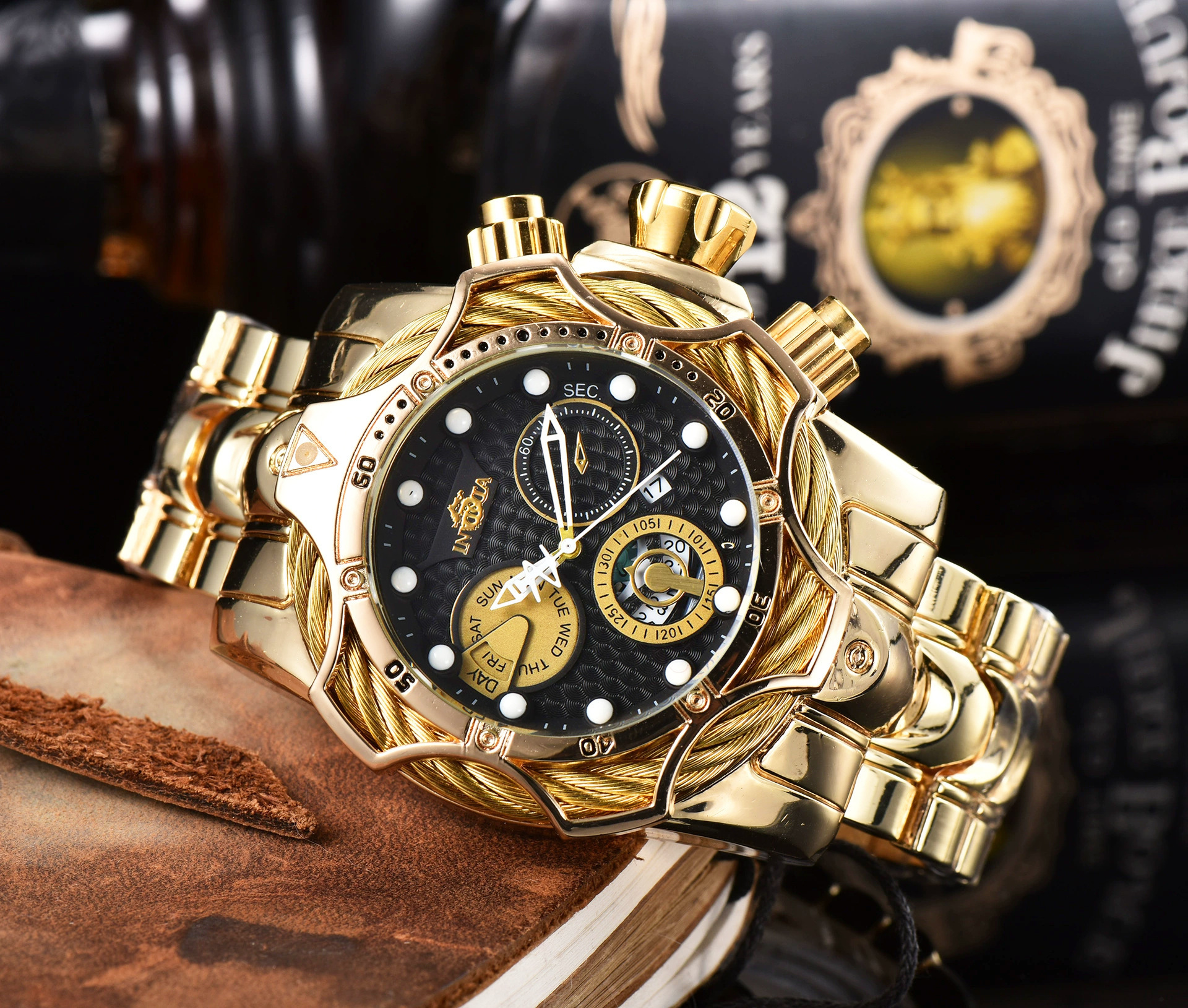 Gold case-gold threads-black dial