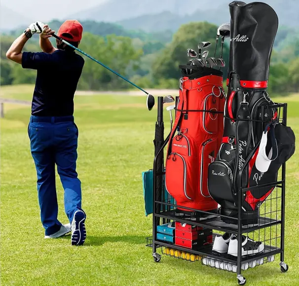 Golf Bag Aufbewahrung sball Lager regal Rollendes Sport regal Lager regal mit Rollen, Korb, Haken