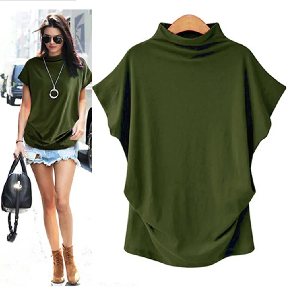 china wholesale clothing Spring plus size Blouse Casual Bat Sleeve Round Neck Plain 5 XL Size ladies' blouses & tops
