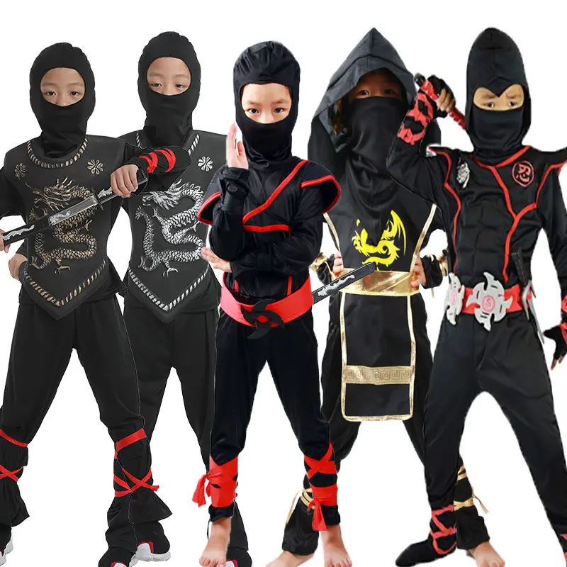 Bambini all'ingrosso Black Carnival Party bambini Anime Cosplay Costume Ninja giapponese per bambini