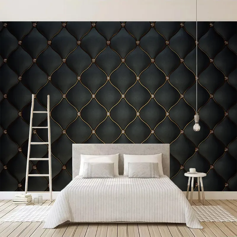 Custom Mural Dinding 3D Hitam Mewah Lembut Tas Kulit Foto Wallpaper untuk Ruang Tamu Kamar Tidur TV Latar Belakang Dinding Dekorasi Rumah lukisan Dinding