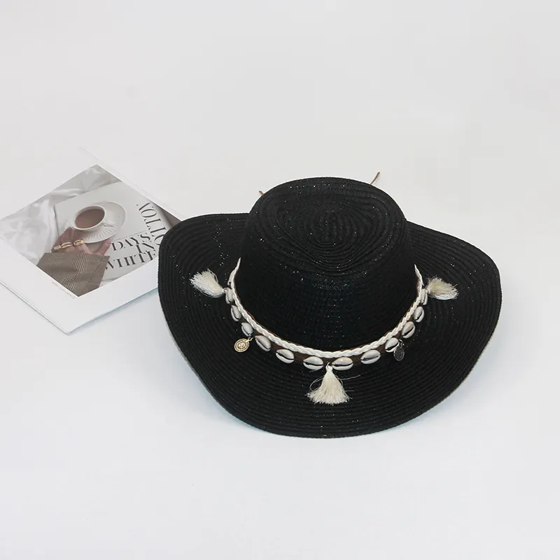 Modische westliche umgekehrte breite krempe feine muschelband-cowboy-vintage-mütze