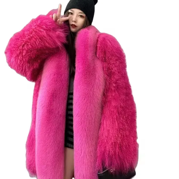 Rxfurs Cheap Low Price Ladies Luxury Women Fluffy Furry Fuzzy Sheep Wooljacket Sheepskin Clothing Mongolian Lamb Fur Coat