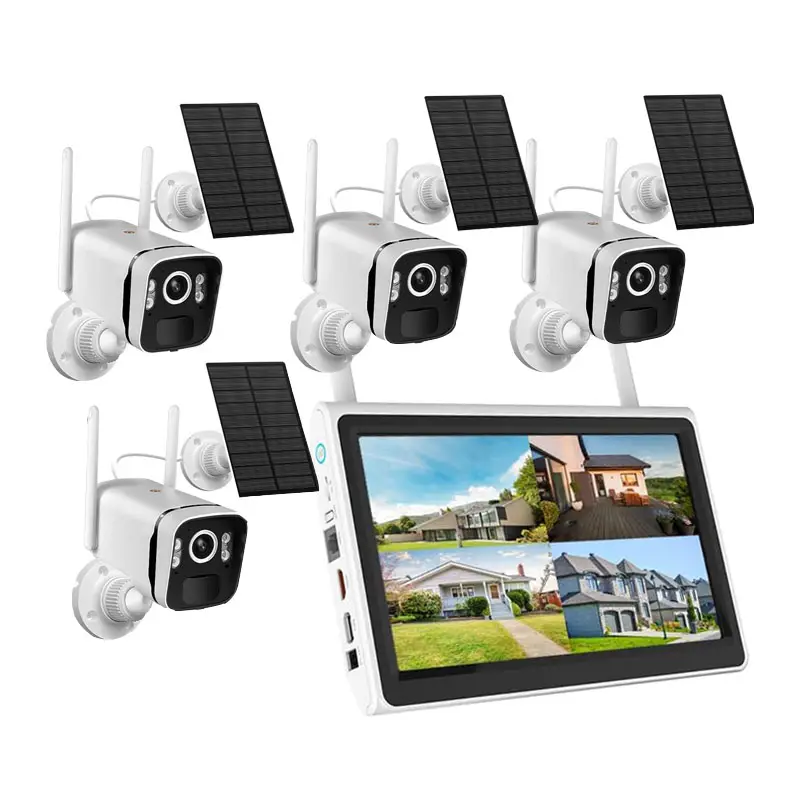 4CH 4MP Sistema de cámara de vigilancia de energía solar Wifi NVR Kit Cctv Sistema de cámara de seguridad solar Inalámbrico al aire libre