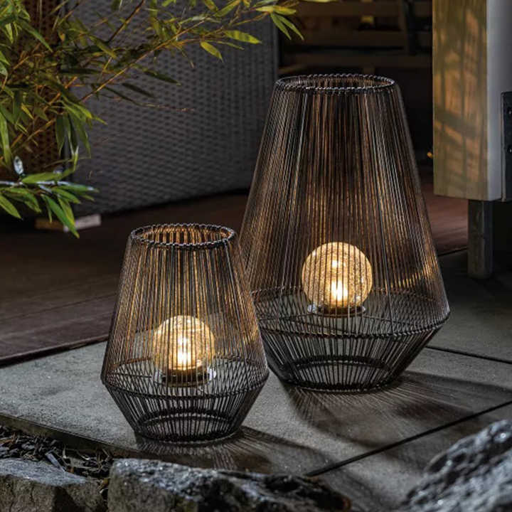 Wholesale Candle Lanterns Garden Black Home Decor Rechargeable Ip44 Solar Led Lantern Rattan Light W
