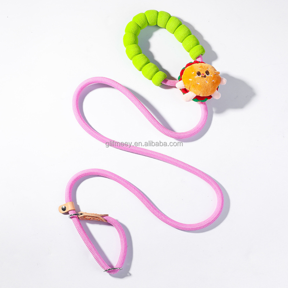 Pink Leash with Hamburger Decoration