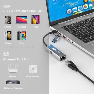 2 in 1 tip c ve USB a 3.1 RJ45 adaptör tipi C ağ dönüştürücü Windows 10/11 Mac OS için, iPhone 16 15 Pro Max iPad için - Product Image 5